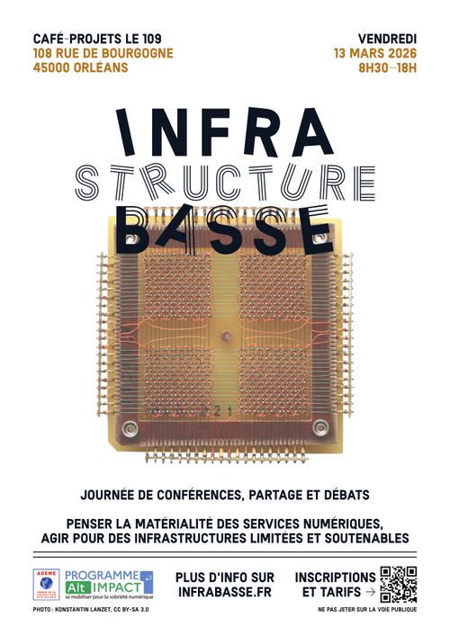 Mémoire magnétique tissée à la main avec les mots INFRASTRUCTURE BASSE